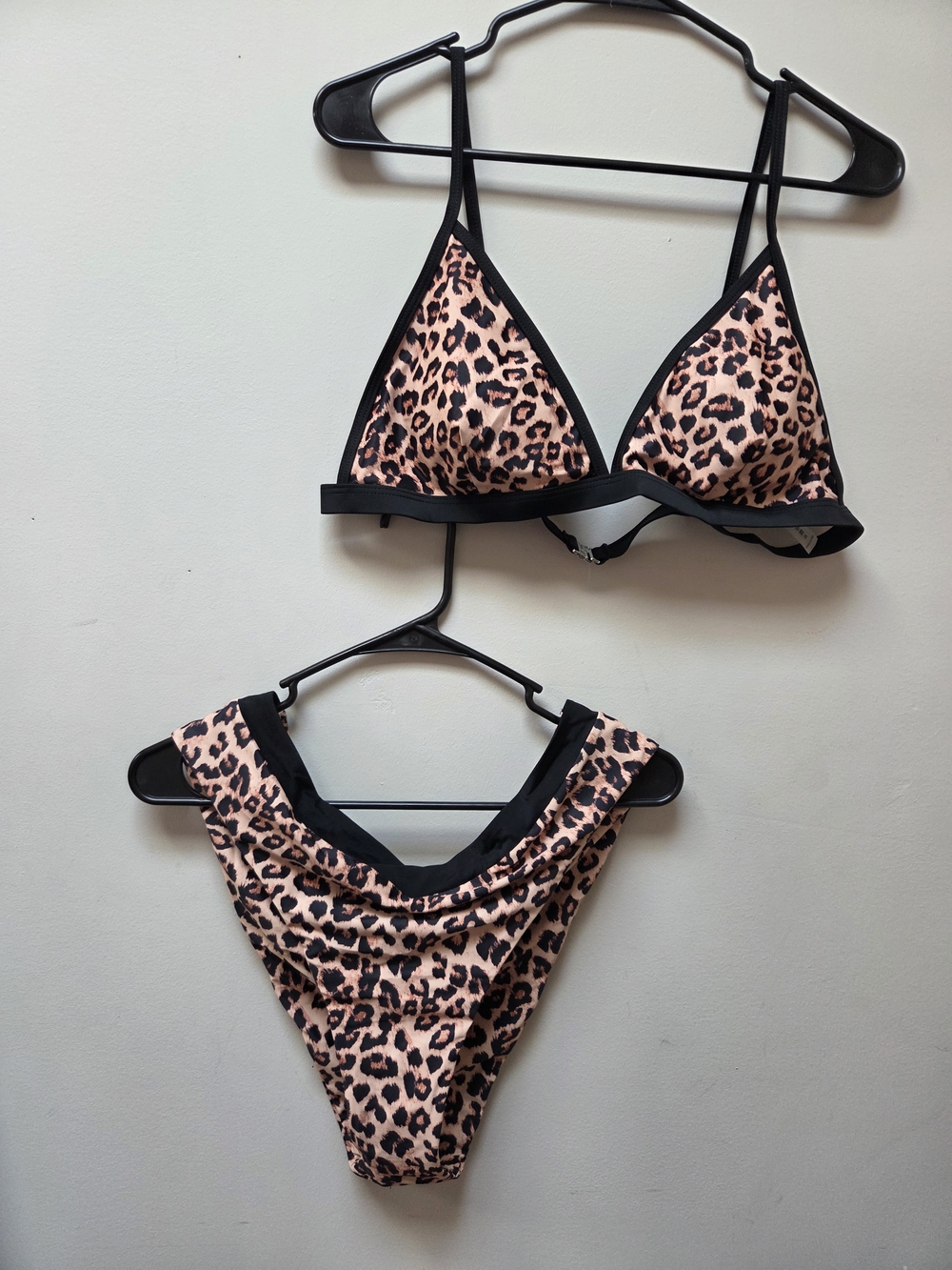 Leopard Print Triangle Bikini Set - Pink & Black